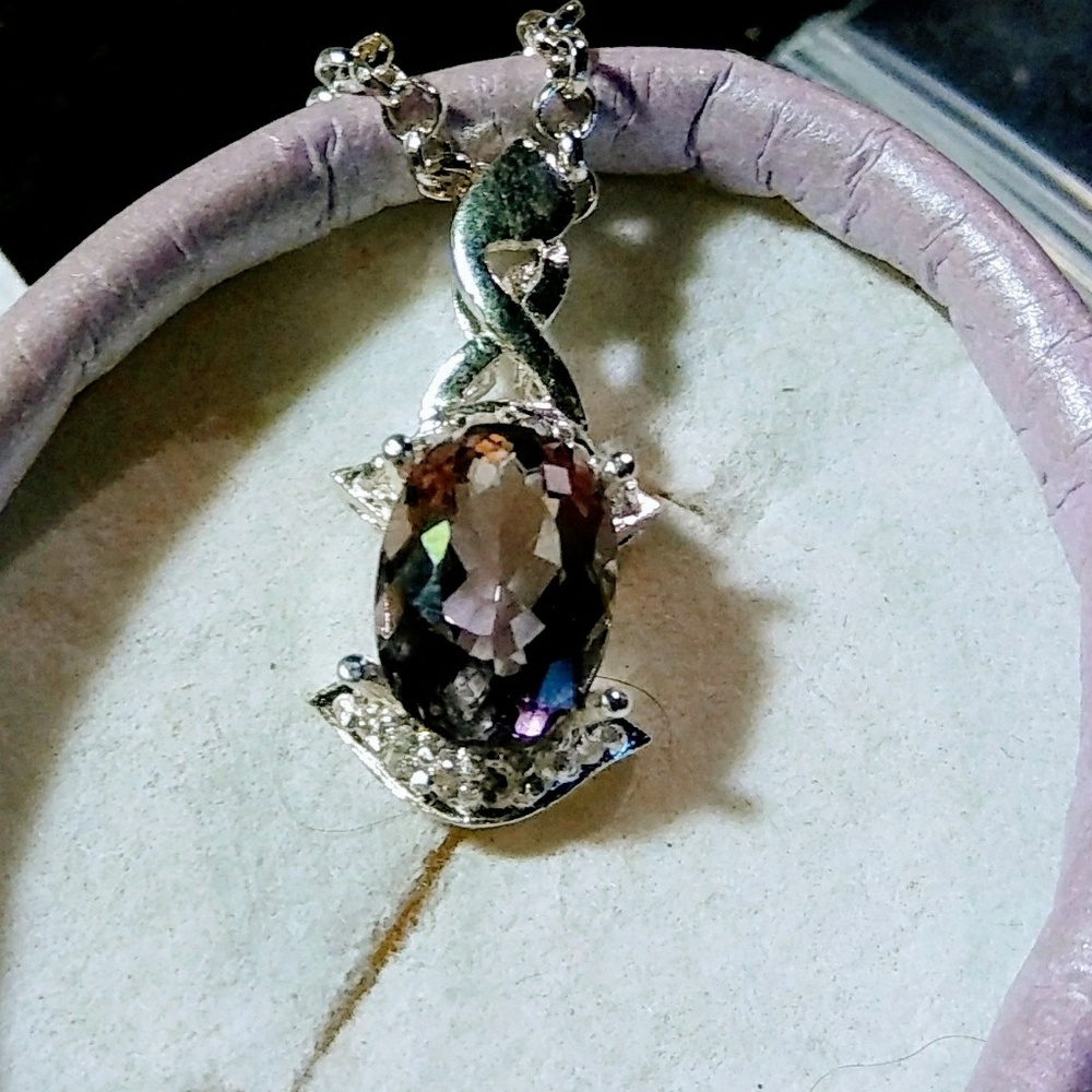 Natural Ametrine White Zircon accented Sterling Silver Necklace